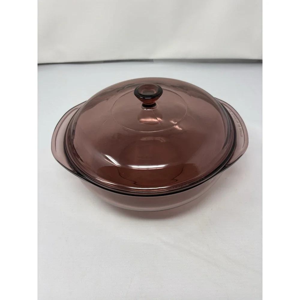 Vintage Cranberry Pyrex 024 2L Bowl with Handles and Lid Casserole Dish